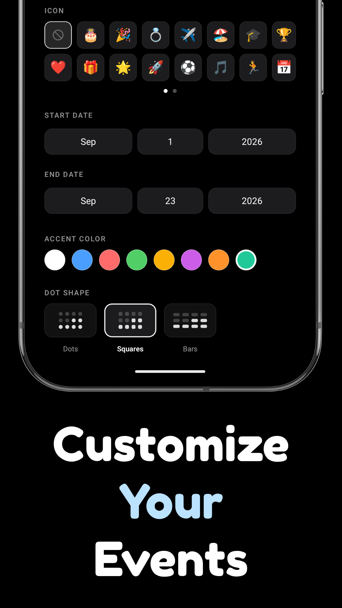 Dots Left – customize your events screen